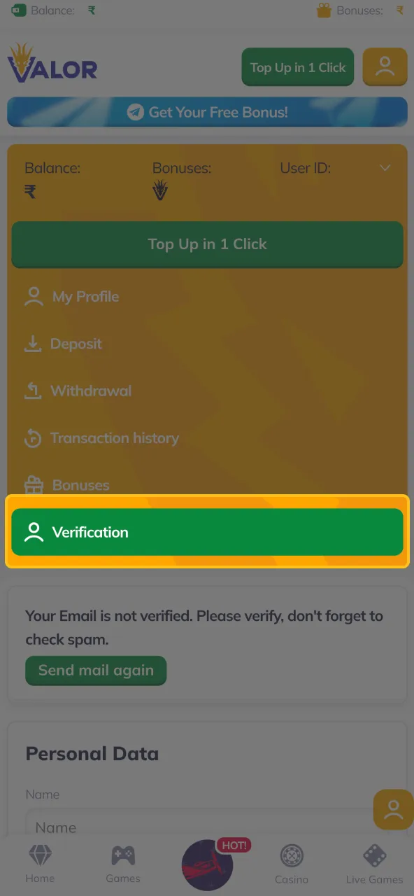 Complete your login at Valor Casino to begin playing Chicken Road.
