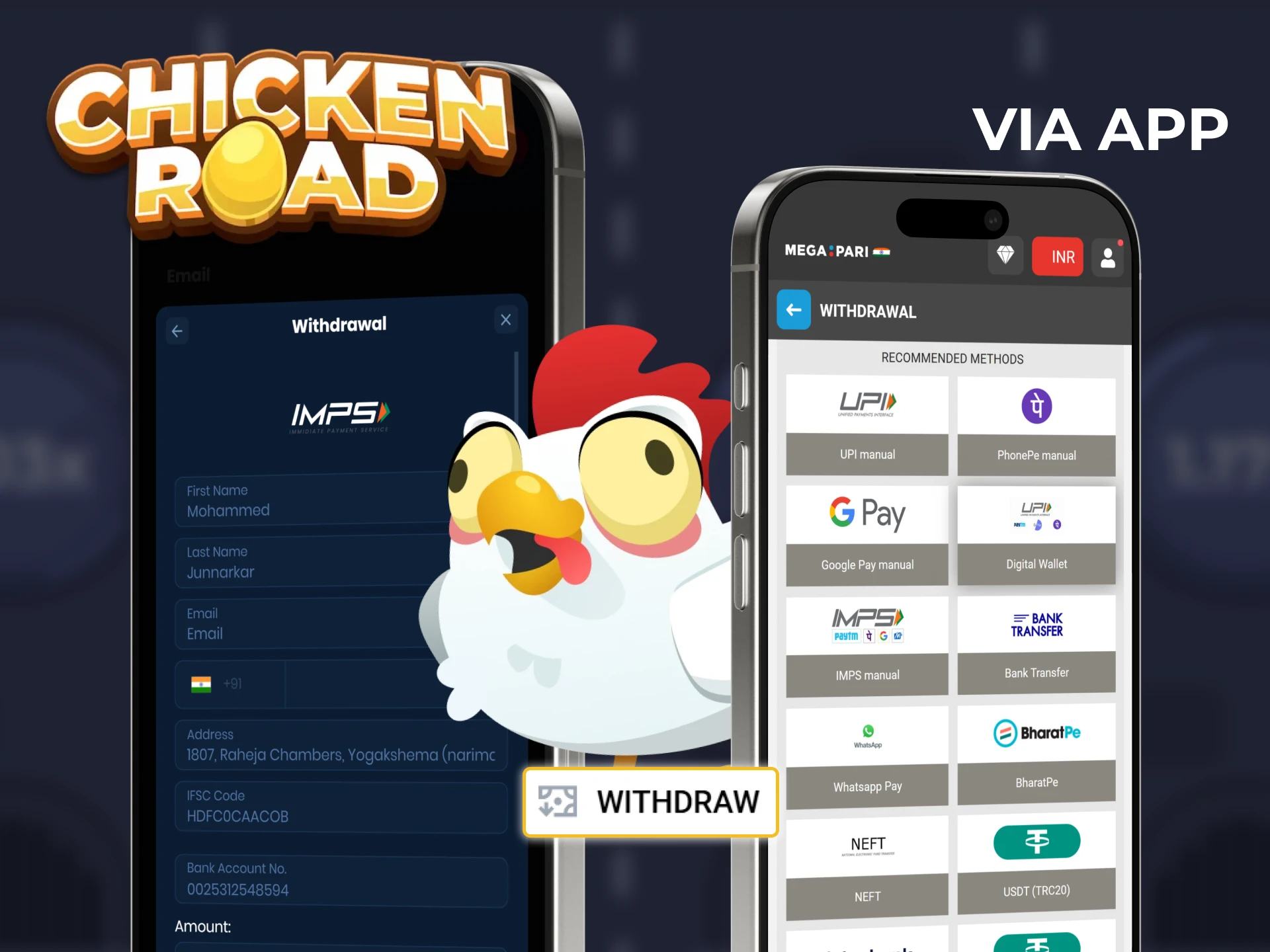 Use the official casino app to withdraw money from Chicken Road game.